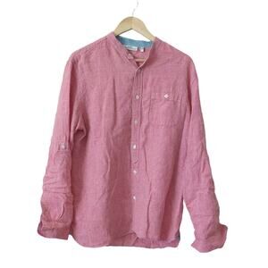 MURANO Baird McNutt Linen Mens‎ Shirt Size Large Red Check Plaid Print Button Up